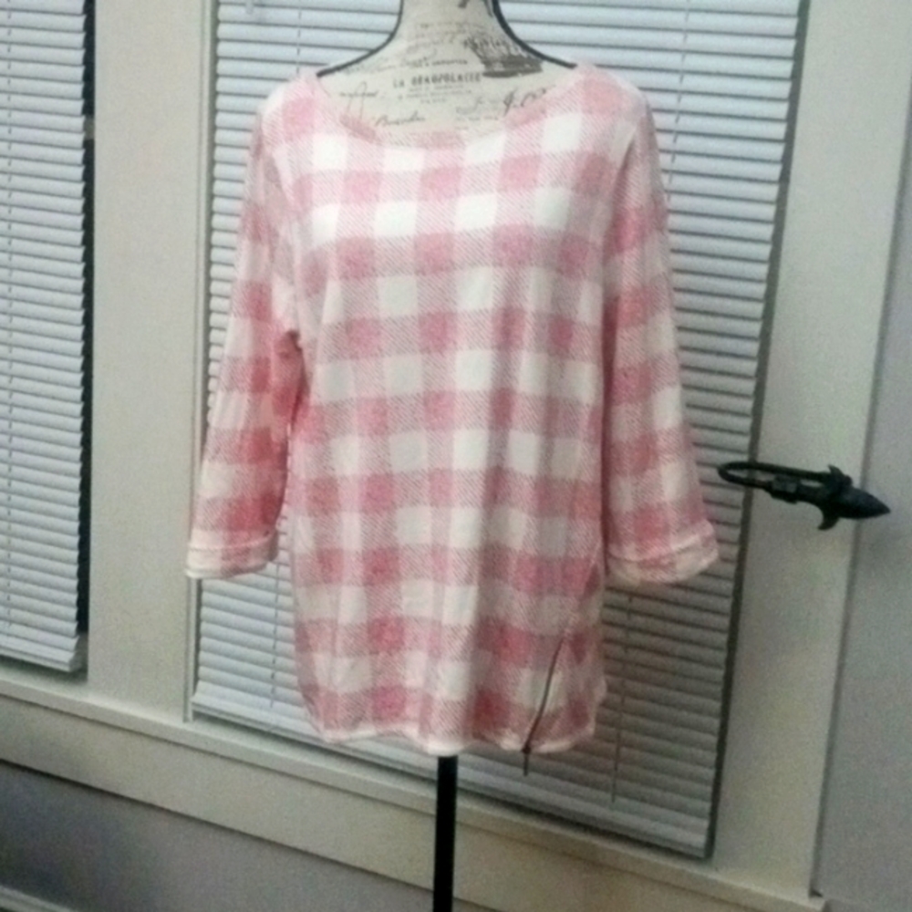 J-Jill Modal and Cotton Pink White Check Sweater Sweatshirt Boxy Fit